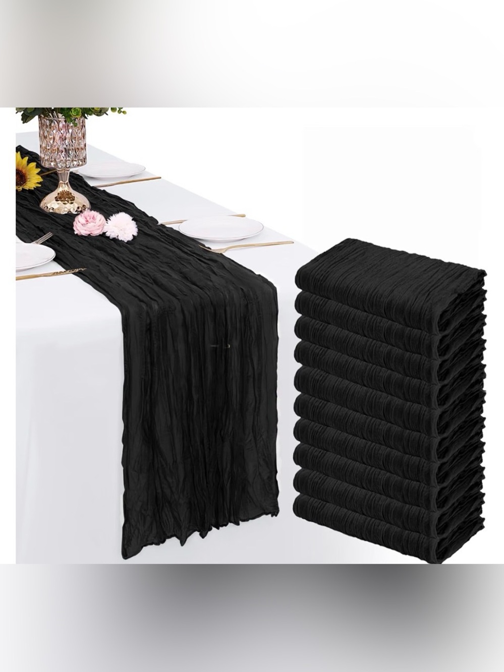 10 Pack Black Cheesecloth Table Runners